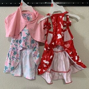Pink and Red Dog Dresses with Heart Patterns